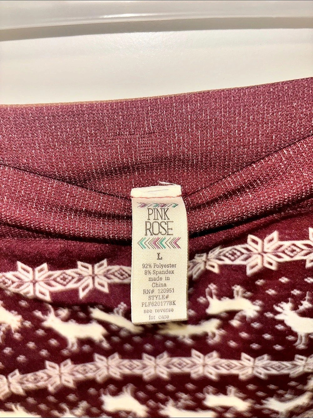 Pink Rose Patterned Leggings in Brown & White Size Large Like New - Picture 3 of 3